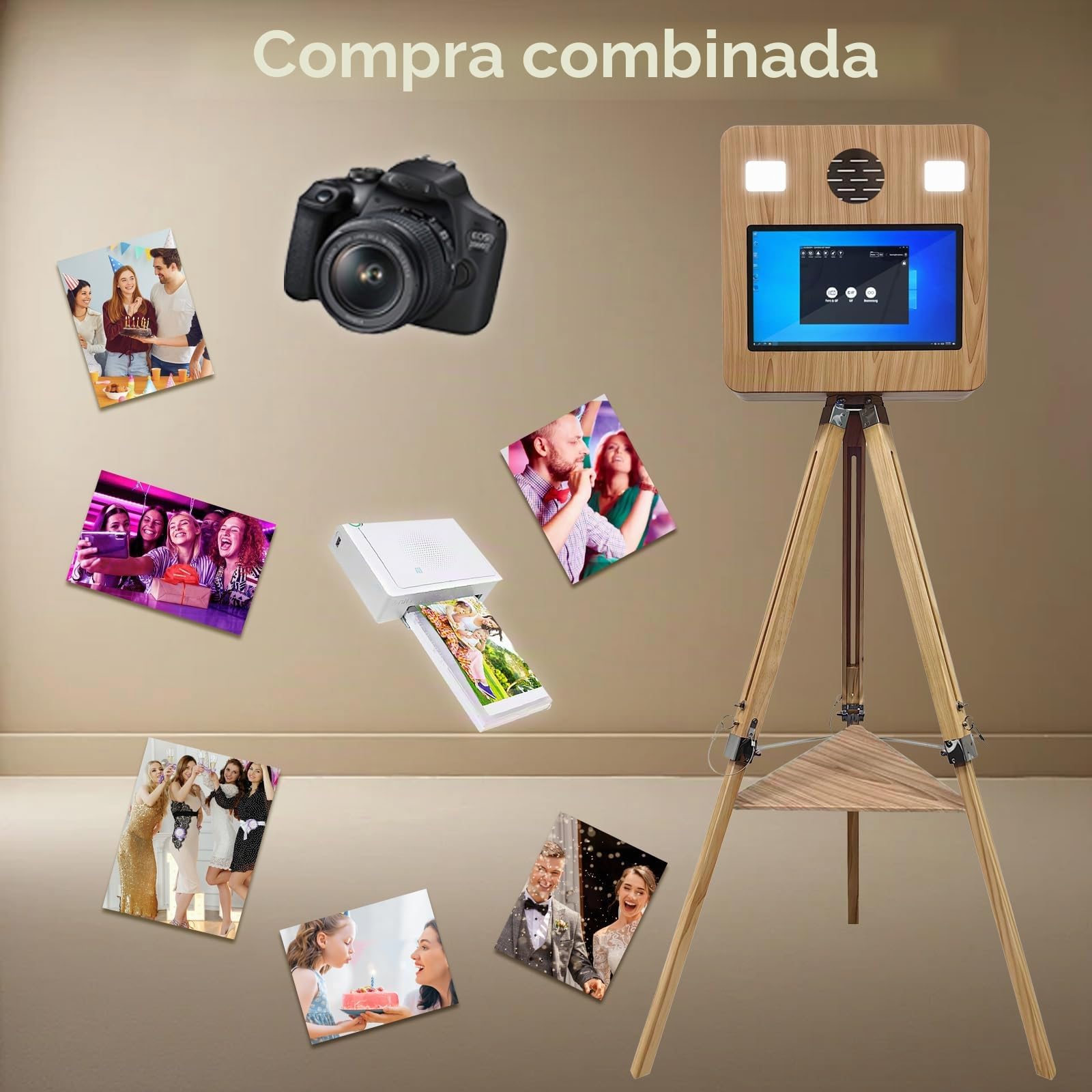 Cabina de fotos portátil con pantalla táctil de 39,6 cm, ideal para bodas, fiestas, celebraciones y eventos de alquiler (máquina de fotomatón)