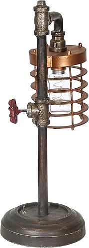 Miniatura 6 de Sagebrook Home Lámpara de mesa de tubo de metal de estilo industrial, bombilla incluida, funciona con pilas, negro y cobre, 11 pulgadas de largo x 6