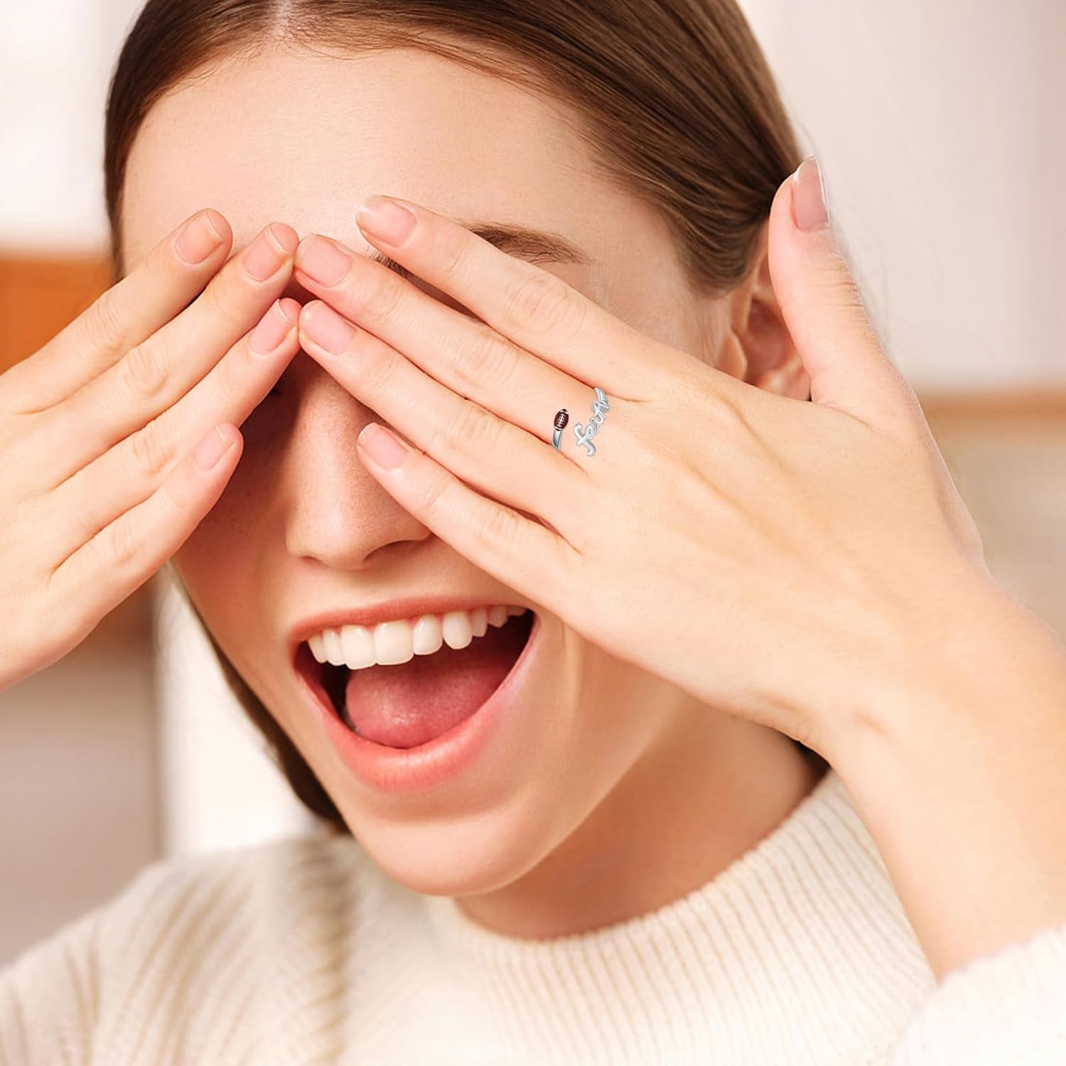 Faith Ball Adjustable Ring 925 Sterling Silver Faith Open Ring Sport Jewelry Gift for Women - Image 5