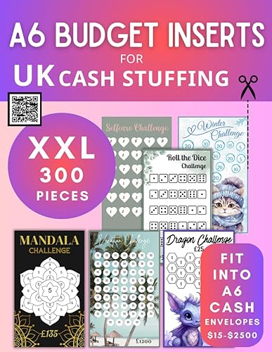 XXL A6 Budget Inserts: 300 Cash Stuffing Wallet UK Inserts for the Saving Challenge I A6 Challenges, Budget Sheets &amp; Category Templates to cut out