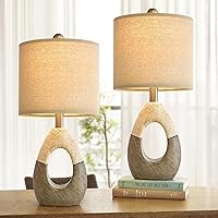 Vista 4 de OYEARS 19” Boho Table Lamps Bedroom Living Room Set 2,Suitable for Small Space,Small Farmhouse RattanTable Lamp Rustic Egg Design Resin Light