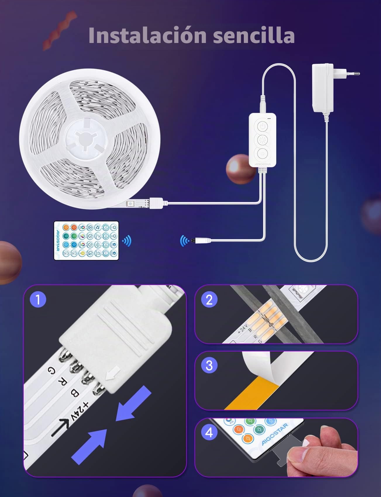 Aigostar Tira LED Alexa 10 M, Luces LED Habitacion Inteligente Compatible con Alexa, Google Assistant, Música DIY, Tira LED RGB para Habitacion, Cocina, Fiesta, Bricolaje, Decoración del Hogar
