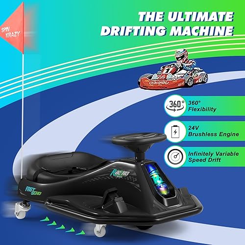 Miniatura 2 de Coche de deriva giratorio de 360 grados, 24 V eléctrico a la deriva para niños con ruedas de repuesto, velocidad altabaja, motor sin escobillas de