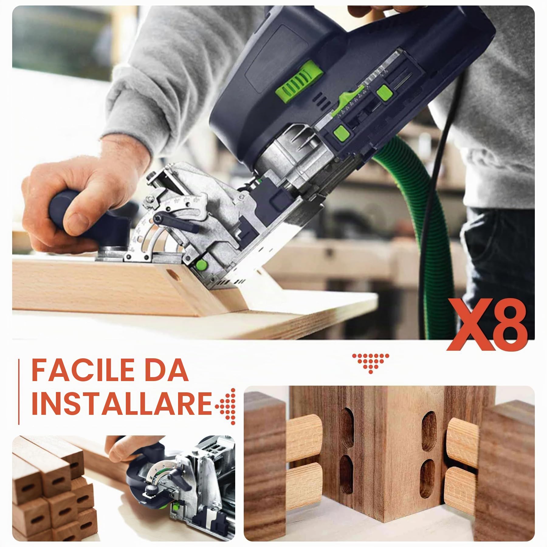 Punta Fresa Domino per DF700 Diametro 8 mm, Utensile Professionale per Falegnameria e Bricolage, 1 Pezzo