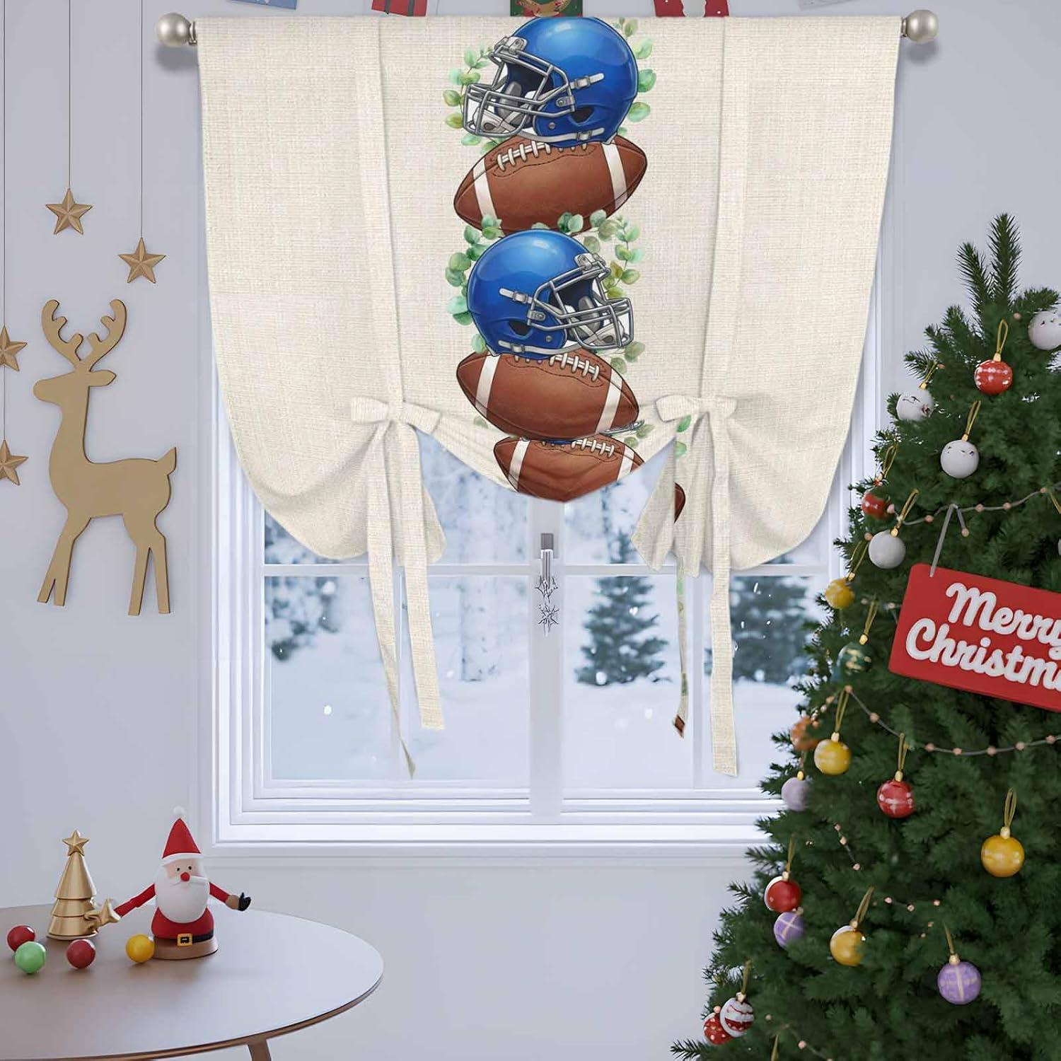 Brown Rugby Tie Up Curtains for Windows 63 Inch Length Balloon Curtains Kitchen Adjustable Balloon Window Shade Fall Blue Football Helmet Eucalyptus Leaves Tie Up Bathroom Curtain Window 52"x63"