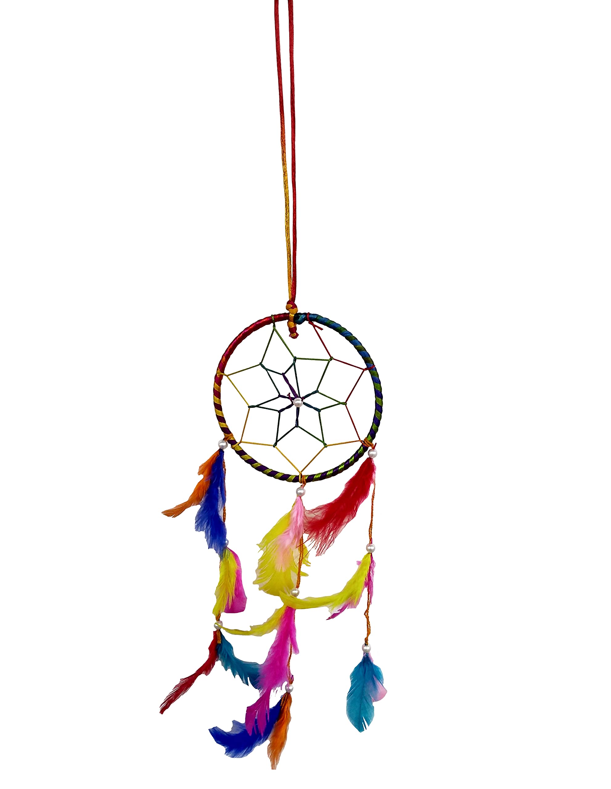 Rastogi Handicrafts Dream Catchers Wall Decor, Handmade Feather Bedroom Decoration Home Car Decor Nursery Room Hanging (Multicolor 4" Ring)-image-18