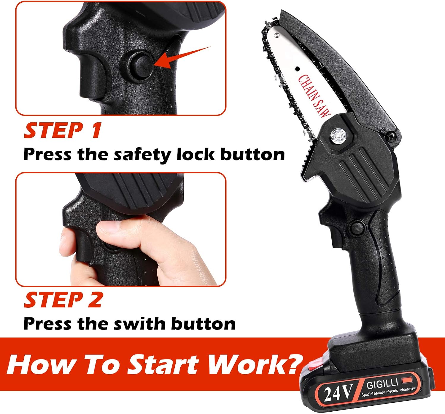 Gigilli Mini Chainsaw With 2 Batteries 2 Chain, 4-Inch Cordless Mini Chainsaw Battery Powered Portable, Christmas Gift Handheld Small Electric Chainsaw for Branch Pruning Tree Trimming Wood Cutting