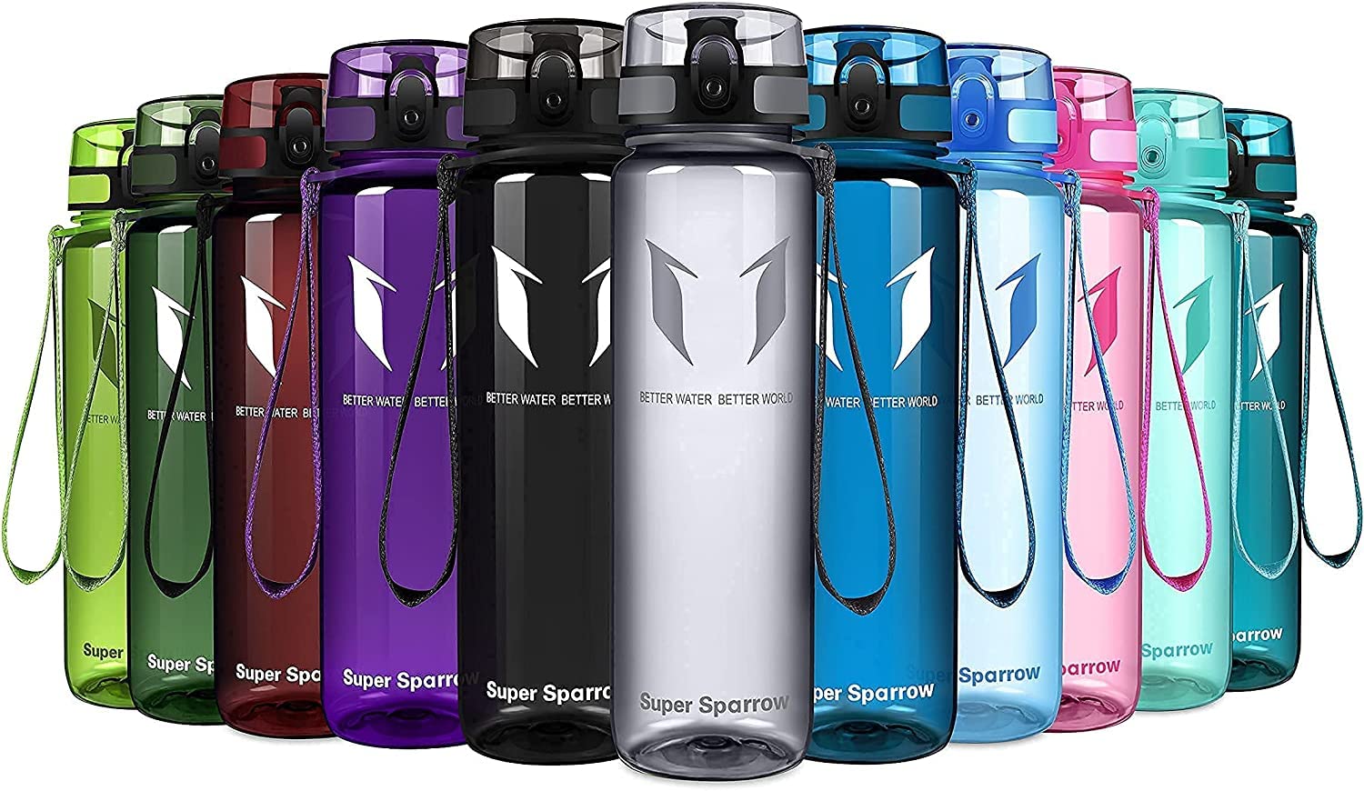 Super Sparrow Borraccia Sportiva & Bottiglia Bambini Senza Perdite - 1L Bottiglia Acqua Plastica Riutilizzabile - Senza BPA