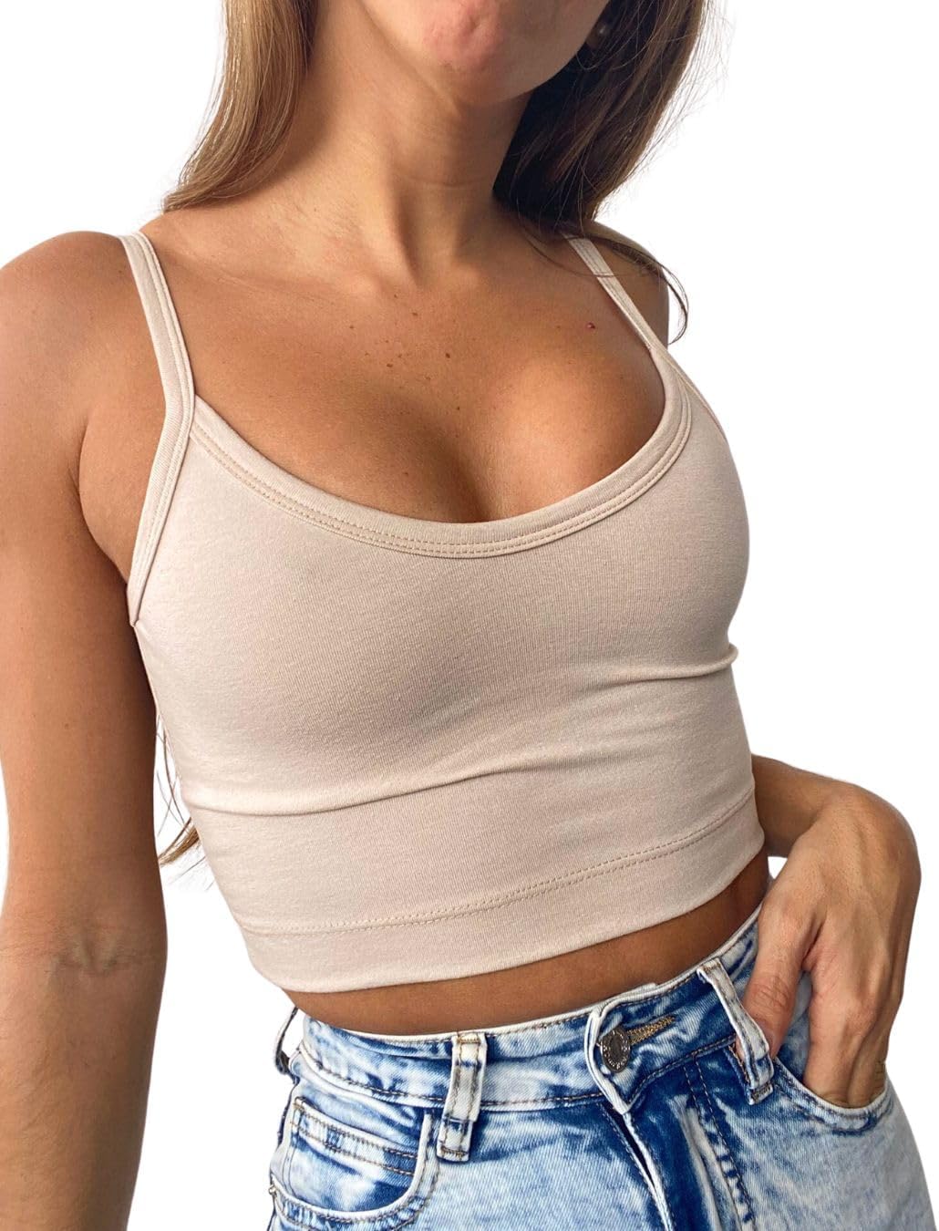 Backless Top Cotton Tank Tops for Women Spaghetti Strap Tank Top Open Back Top Deep V Neck Tops for Women - Image 5