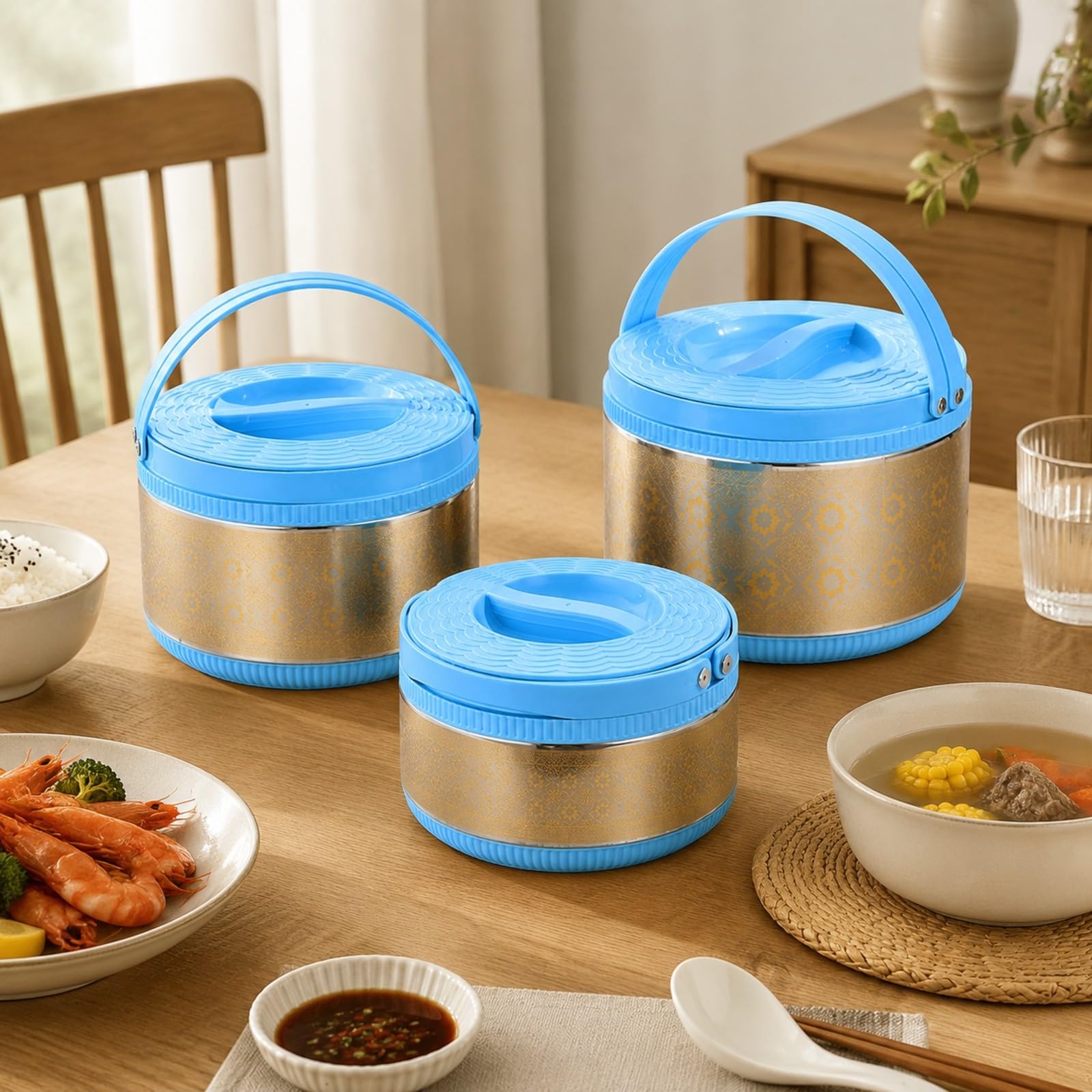 Milageto 3 Pezzi Contenitore Termico con Maniglia Ermetico Contenitore Termico con Maniglia Resistente Ciotola Termica per Catering,