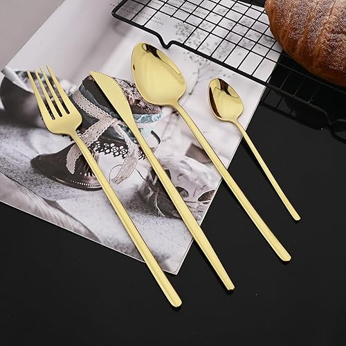 Miniatura 6 de JASHII Modern - Juego de cubiertos de acero inoxidable 1810, 24 piezas, para 6, cubiertos de acero inoxidable 1810, juego de cucharas y tenedores de