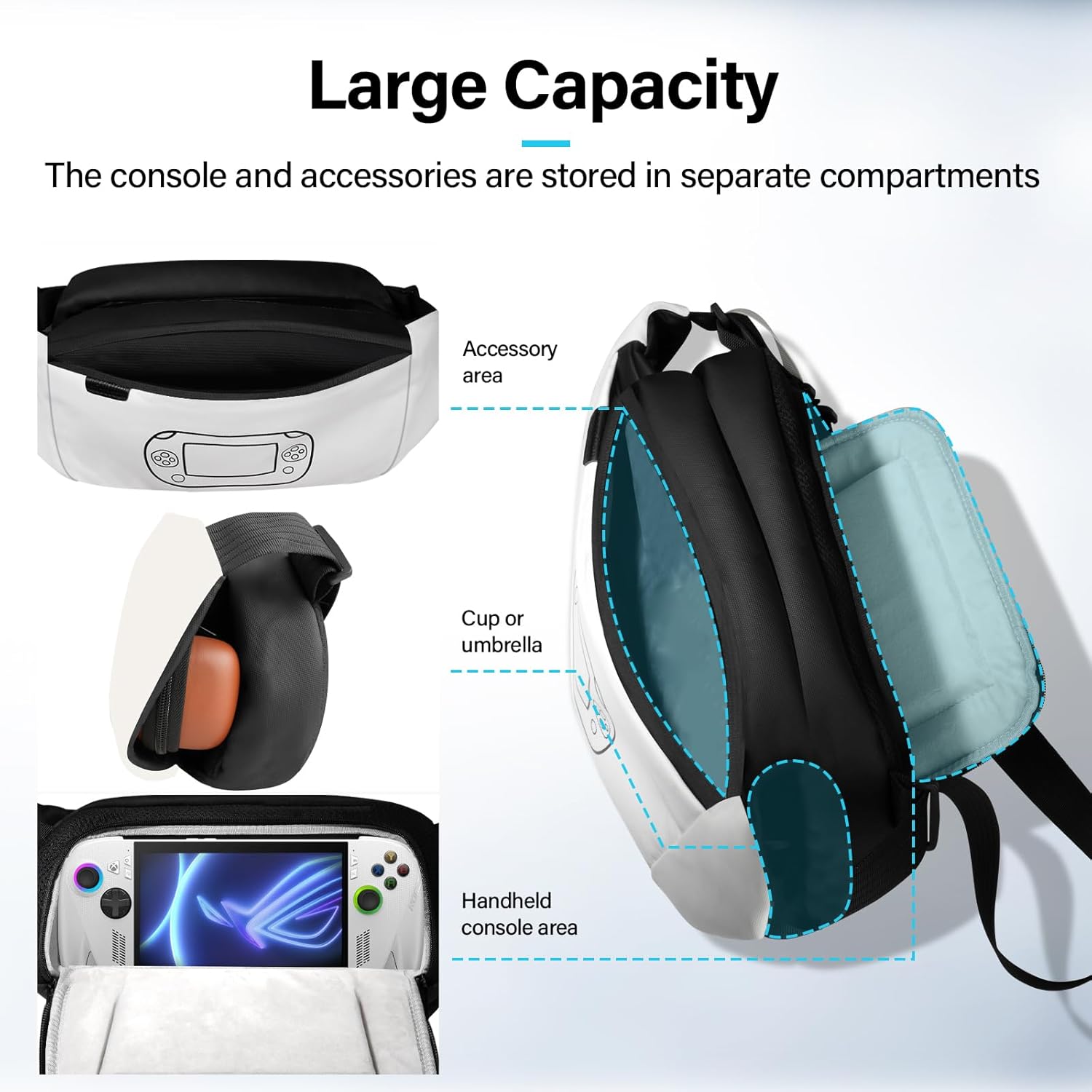 sarlar Carrying Case Compitable with ASUS ROG Xbox Ally/Xbox Ally X, Premium PU Leather Waterproof with 3 Storage Compartments, Sling Crossbody Bag Portable Travel for Console and Accessories - Image 4