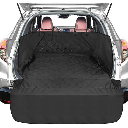 SUV Cargo Liner for Dogs, FunniPets Water Resistant Cargo Cover for SUVs Sedans Vans, Pet Seat Cover with Side Flap and Bumper Flap, Non-Slip Backing, Universal Fit, Black