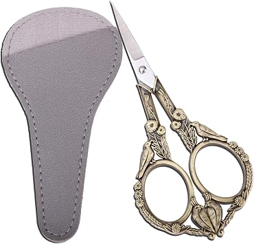 Precision Embroidery Scissors 4.6in Vintage Classic Straight Pointed Shears, Sharp Stainless Steel Small Detail Thread Snips for Needle Craft, Sewing, Decoupage, Yarn, Fabric with Pouch