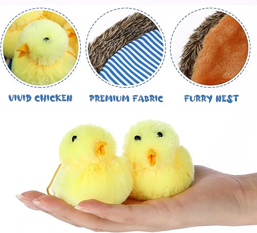 Miniatura 6 de Amosfun 11 pollitos decorativos para pollitos con nido, juguete de peluche, cesta de Navidad, sorpresa para niños