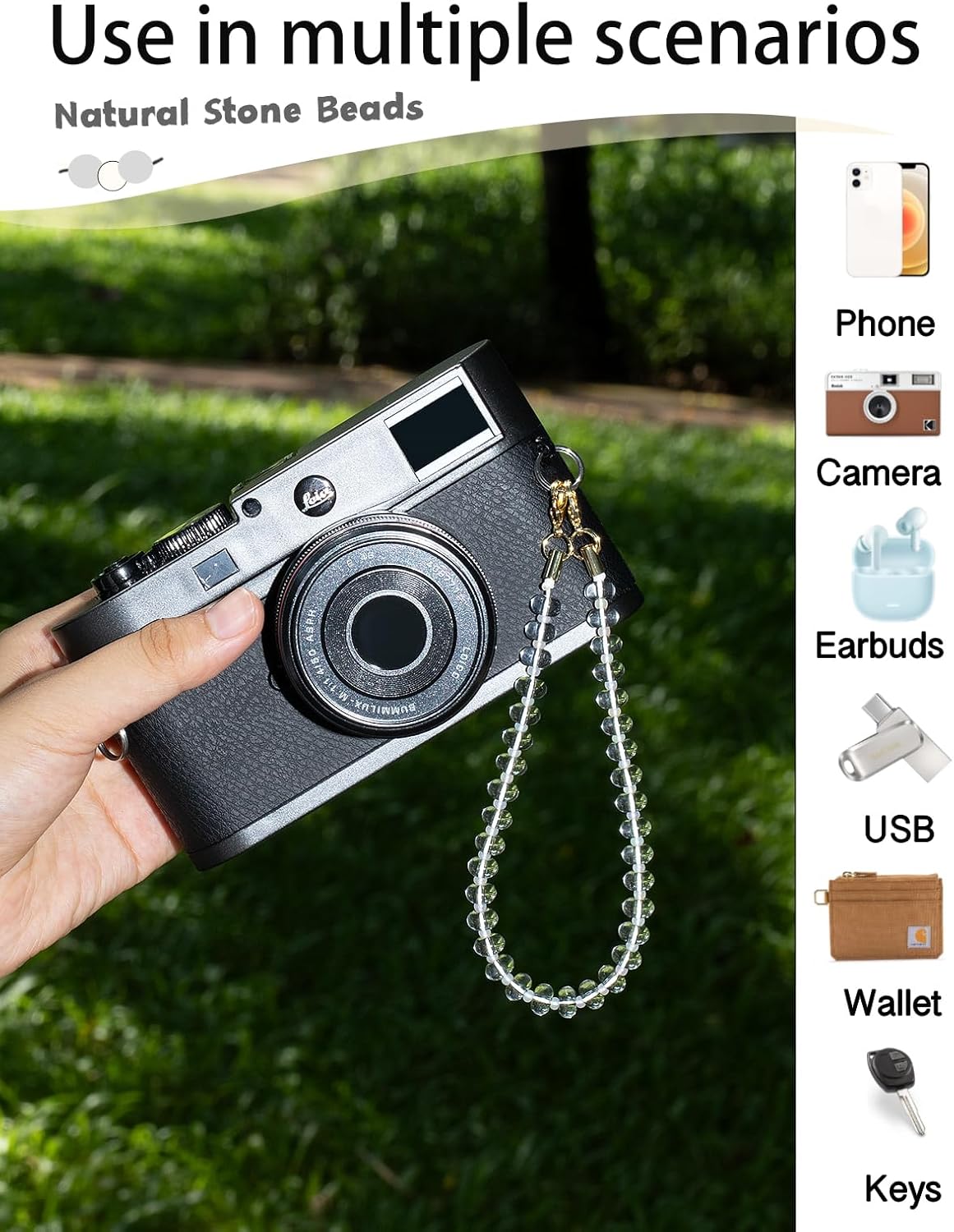 Handmade Natural Stone Beaded Charm Cell Phone Camera Lanyard, Hands-Free Wrist Strap, Phone Chain Keychain String - Image 3