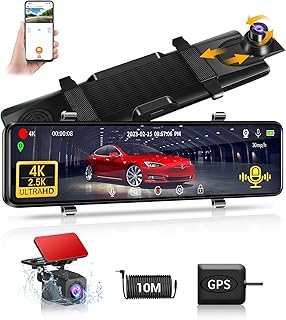 4K+2.5K Mirror Dash Cam Front and Rear Camera 12'' Touch Screen Rearview Mirror Camera Backup Camera for Car, 170° Wide Angle, WiFi, Super Night Vision, Parking Monitor