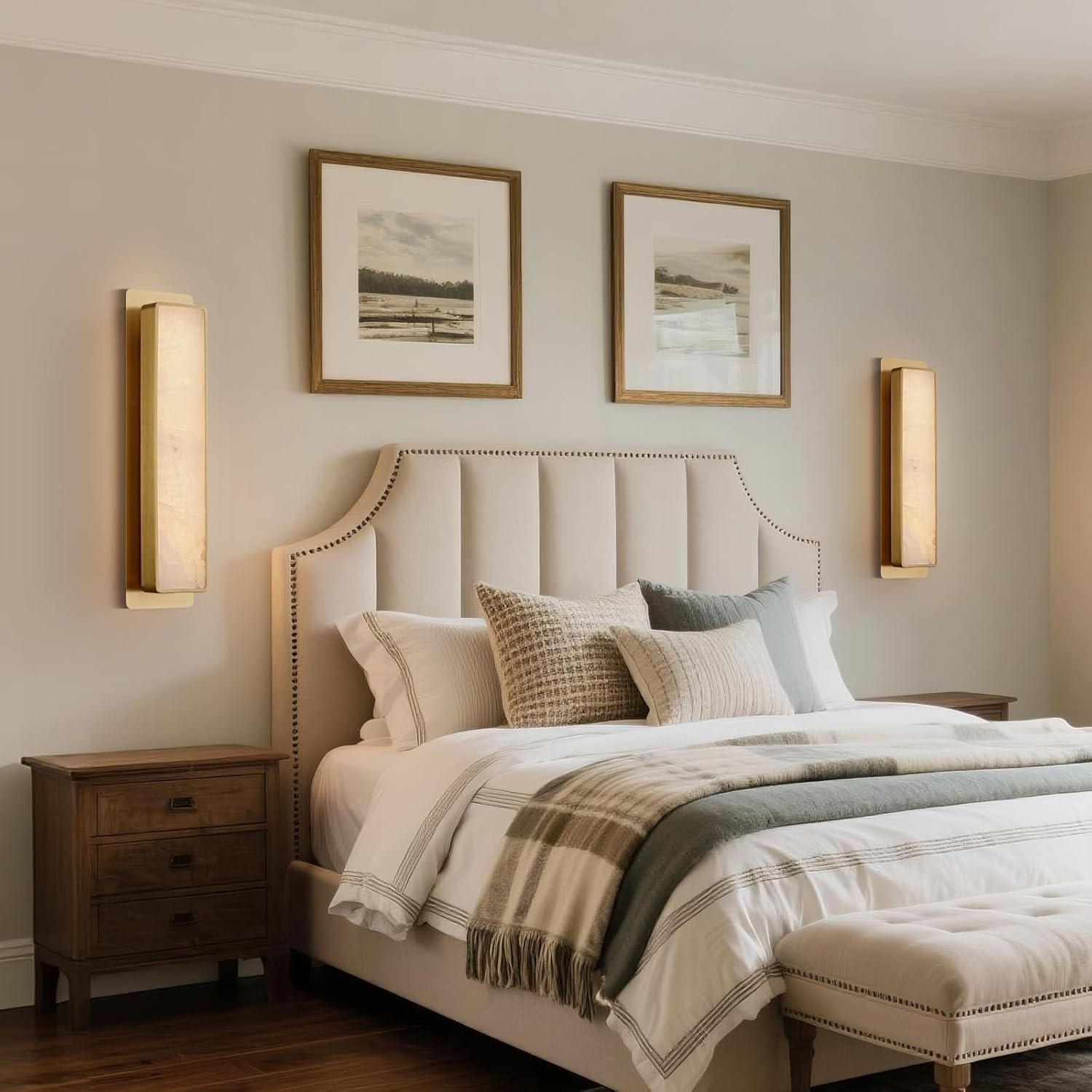 19.7" Alabaster Wall Sconces Natural Marble Wall Sconces Indoor Modern Bathroom Wall Sconces Gold Wall Sconces for Bedroom, Living Room, Stairs, Hallway, Restaurant