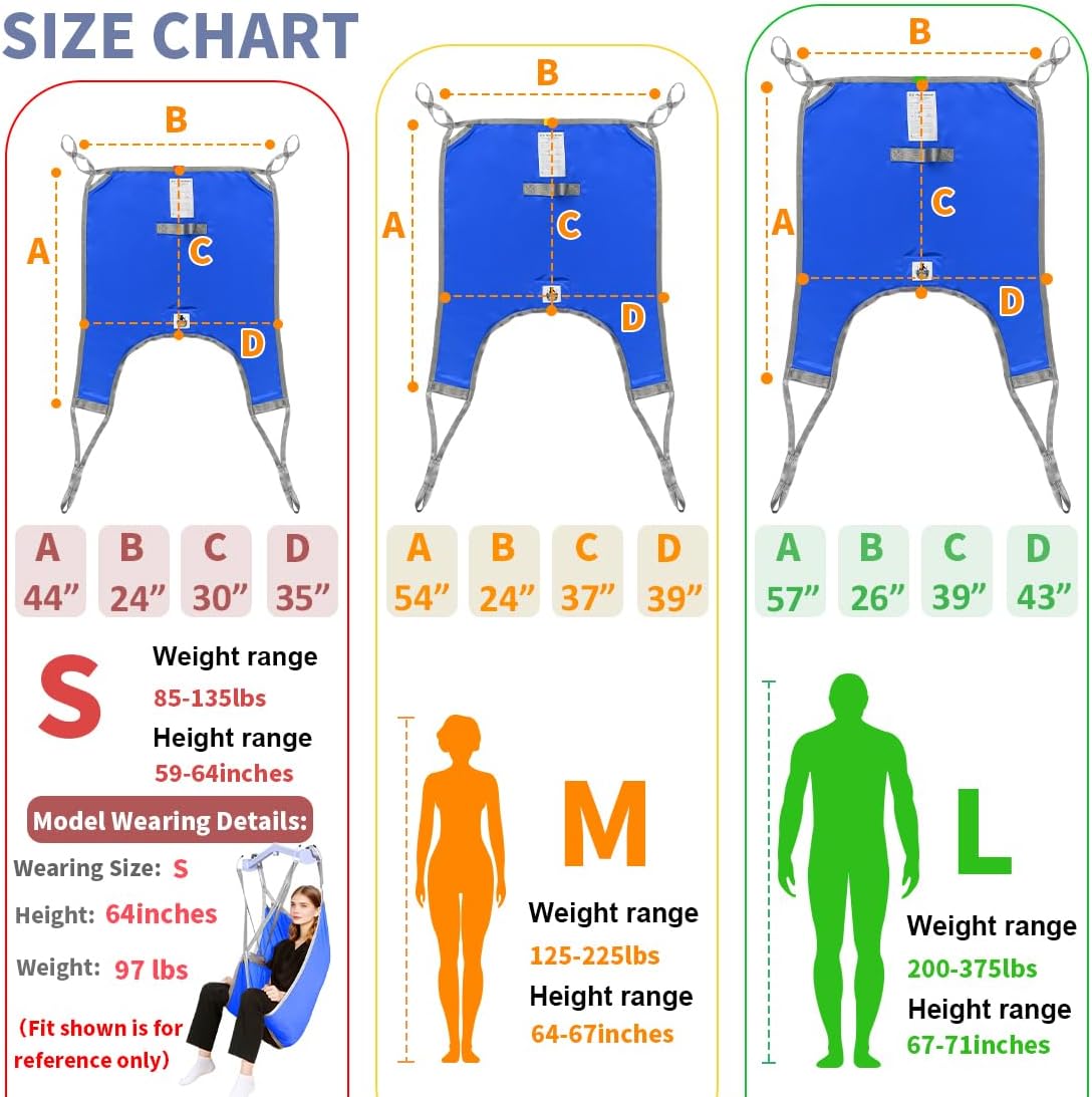 EZ Assistive Patient Lift Divided Leg Sling with Lower Back, Patient Lift Sling for Transfer and Positioning and Lifting, 500lb Weight Capacity (Blue, Large-Pack of 1 pc)