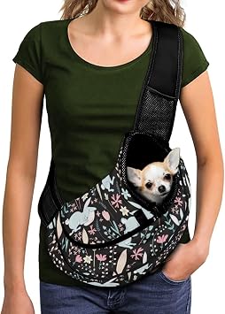 COEQINE Dog Easter Outfit Pet Accessories Dog Sling Carrier Adjustable Strap Reversible Hands-Free Soft Pouch and Tote Design Travel Back Pack with Safety Belt for Cycling Outdoor