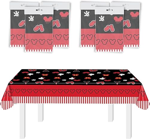 Miniatura 10 de 3 manteles de cumpleaños de ratón para fiesta, manteles de plástico negro y rojo para niños y niñas, mantel rectangular desechable, decoración de