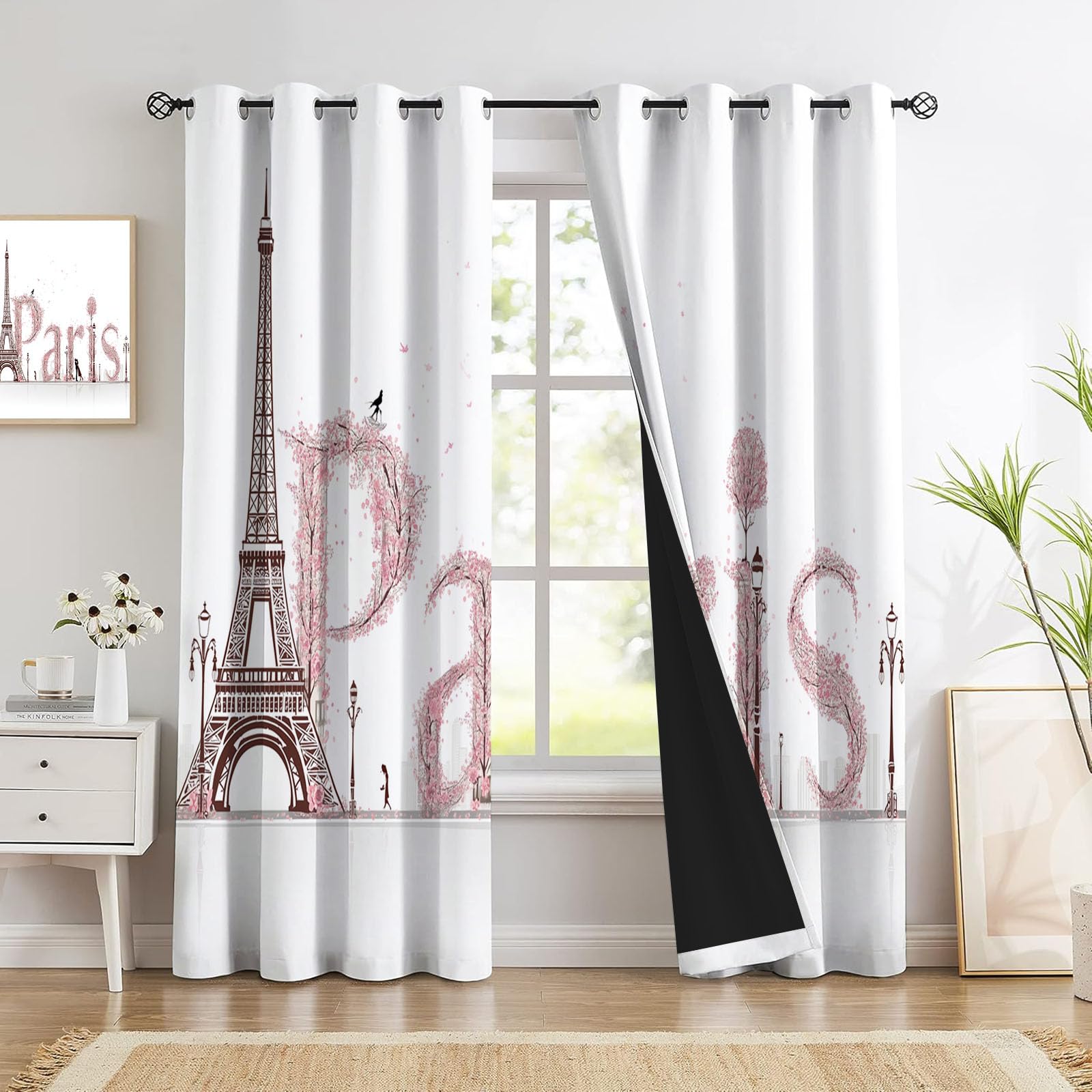 Tende Oscuranti Torre Eiffel Parigi 140 X 160 cm 2 Pannelli, Tende oscuranti Stile Artistico Francese, Riduzione del Rumore Decorazione Casa per Camera da Letto E Soggiorno, Bianco
