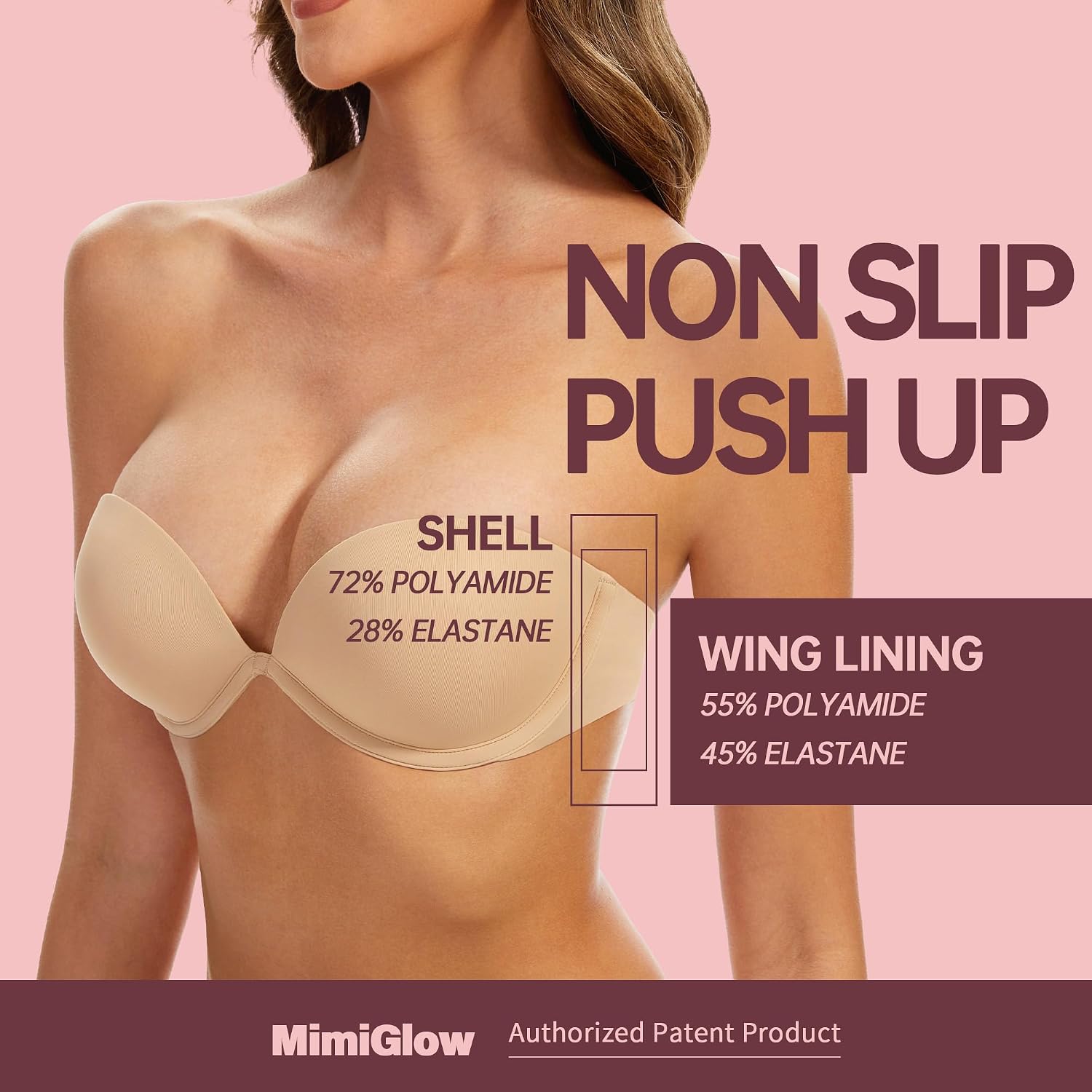 Women's Strapless Bra Push Up-Non Slip Underwire Invisible Low Back Multiway Support Padded Plunge Bra for Comfort Lift