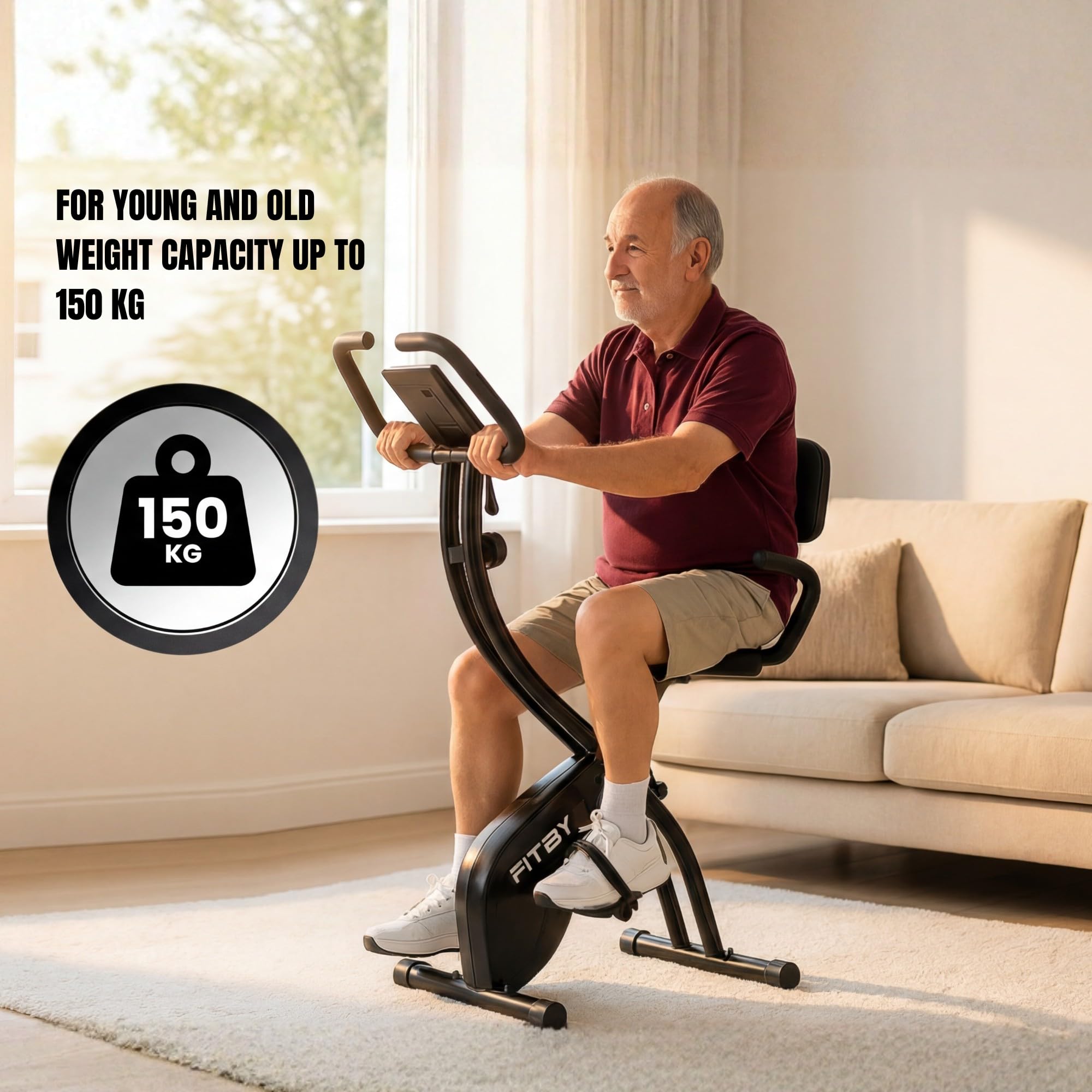 Składany Rower Treningowy X-Bike Do Użytku Domowego – Rower Stacjonarny Z 10-Stopniową Regulacją Oporu Magnetycznego | Sprzęt Fitness Z Oparciem, Podłokietnikami I Czujnikami Tętna