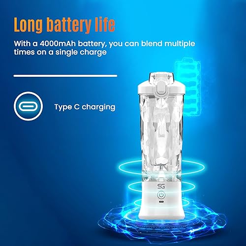 Miniatura 5 de Potente licuadora portátil para batidos y batidos, mini licuadora con motor de alto par, batería de larga duración, taza a prueba de fugas, modo de