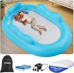 Inflatable Toddler Travel Bed - Toddler Blow Up Mattress with 3 Sides Bumpers - Kids Air Mattress with High-Speed Pump & Carry Case Easy to Inflate -Blue