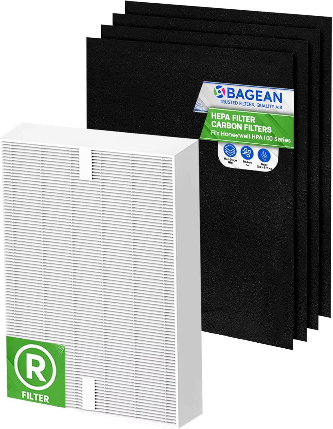 Bagean HPA100 Replacement Filter for Honeywell Air Purifier - Compatible with Honeywell R Filter Replacement - H13 True HEPA with Carbon Filters 99.98% of Particles & Purifies Air (2 HEPA + 8 Carbon)