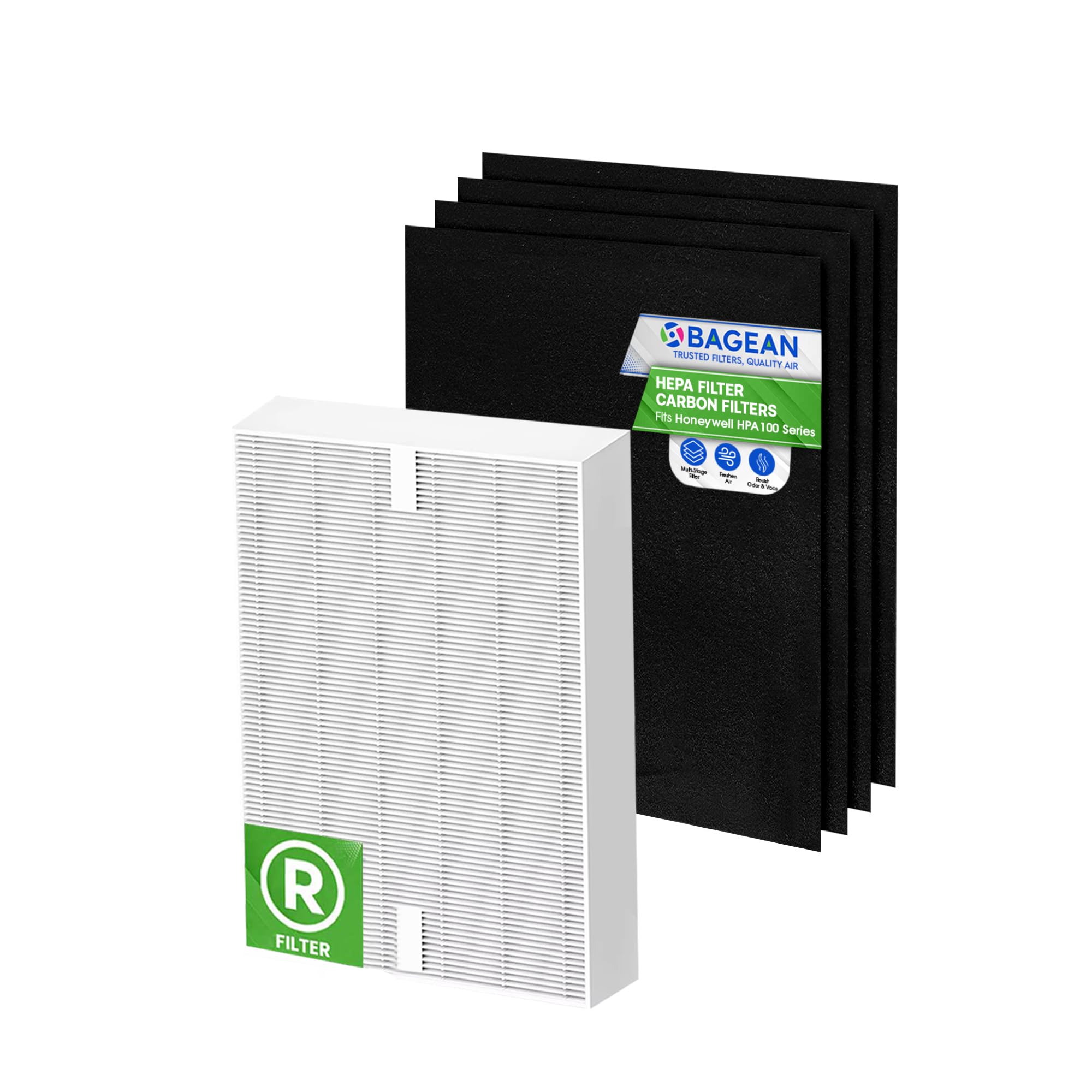 Bagean HPA100 Filter Compatible with Honeywell HEPA Filter R Replacement for HPA100 Air Purifier Series - Fits HPA100 Air Purifier Filters - Filters Freshens the Air (1 HEPA + 4 Carbon)