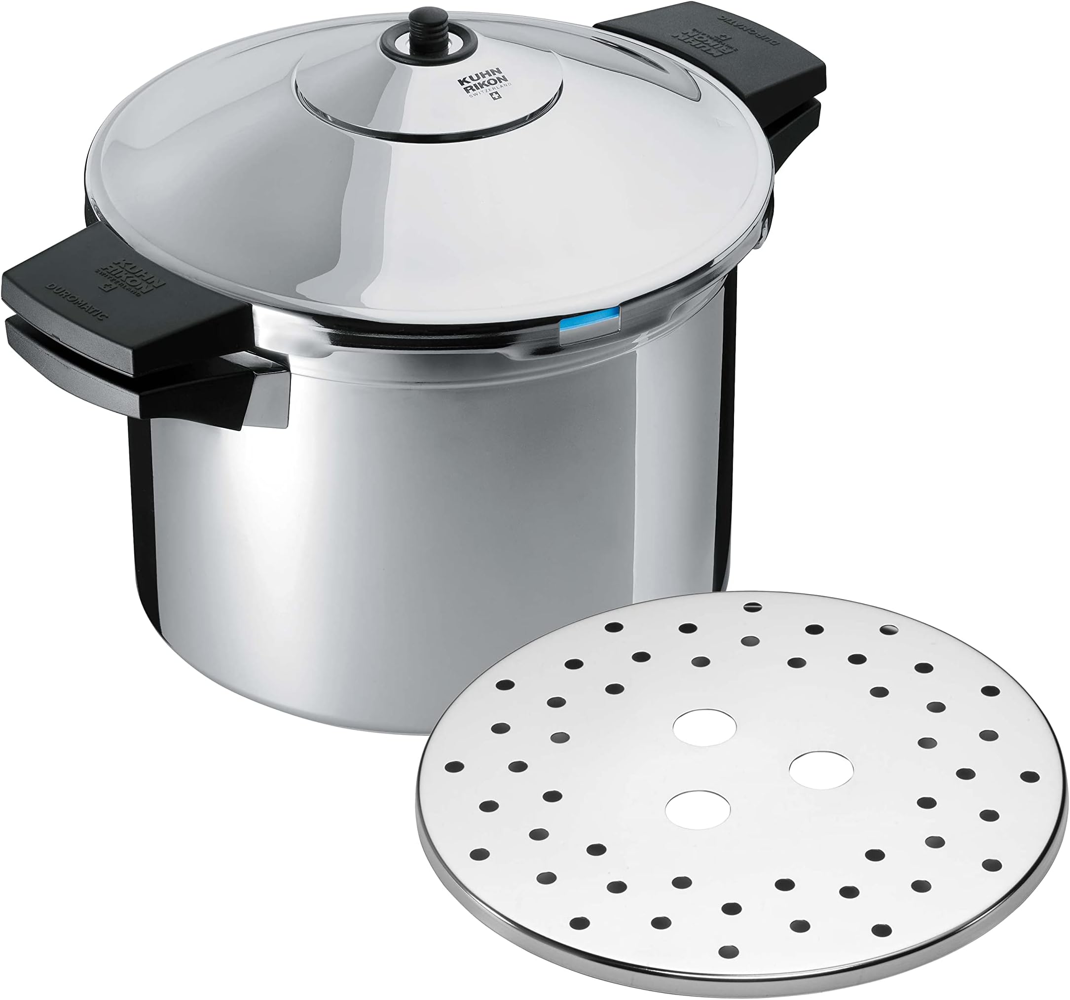 Kuhn Rikon Pressure Cooker Duromatic Inox 4L/22cm Food Steamer with Side Grips. Multi Cooker Hotpot with Auto Lock Lid. Stainless Steel Pot. Instant Cook Pot – 10 Year Kuhn Rikon Cookware Guarantee