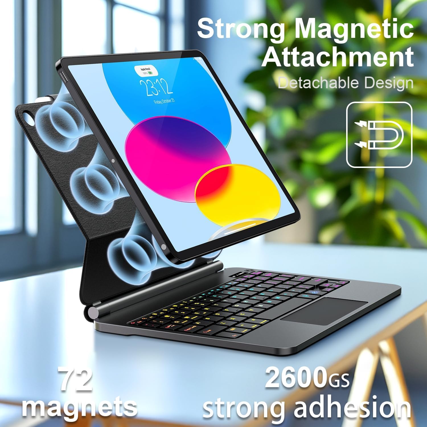 for iPad (A16) 11th/10th Generation Case with Keyboard – Magic-Style Magnetic – Floating Cantilever Stand - Backlit - Multi-Touch Trackpad Keyboard Case for iPad 11 inch &10th Gen 10.9 inch (Black) - Image 3