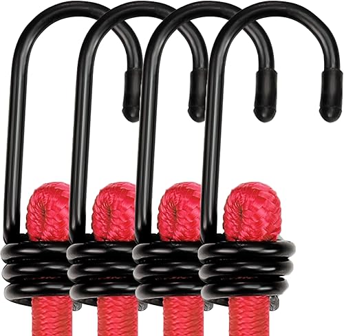 WORKPRO Cuerda elástica de 24 pulgadas con ganchos, paquete de 4 correas de goma superior de alta resistencia, cuerda elástica fuerte para tienda de