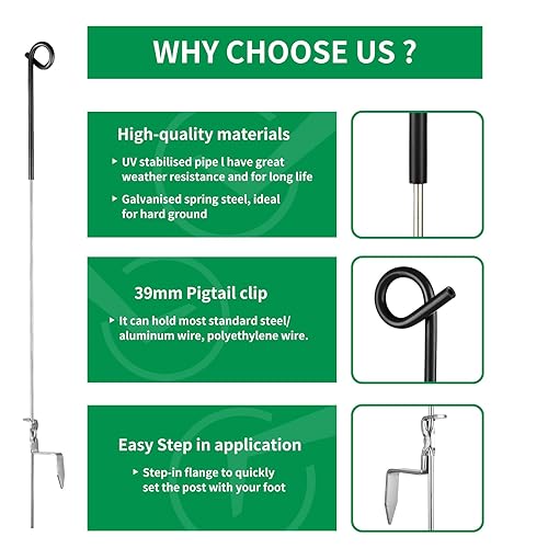 Miniatura 3 de Fence Shock - Poste de acero inoxidable para jardín y granja, sistema de 41 pulgadas, para cercas eléctricas, paquete de 30 unidades, color negro