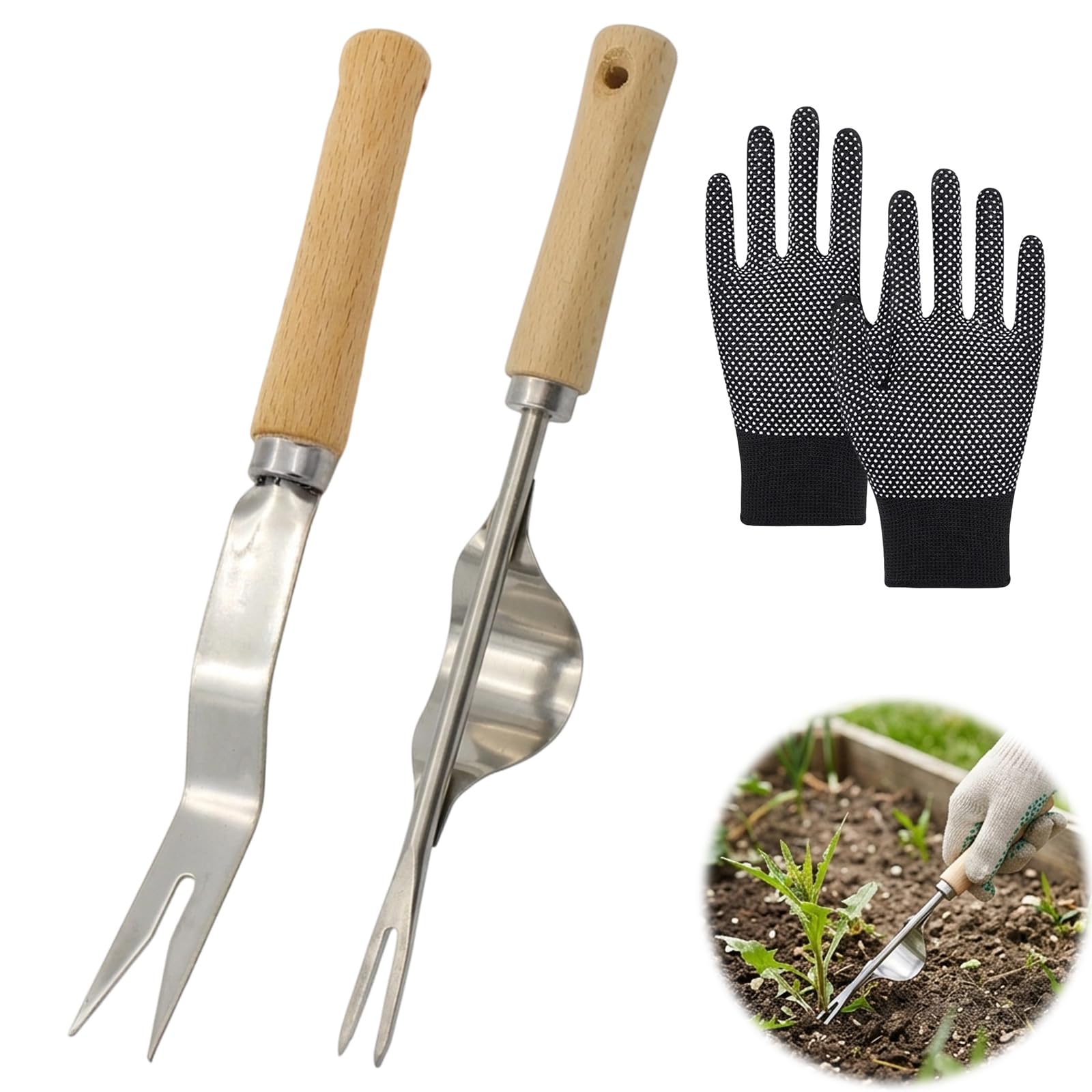 QiiWuic 3 Pack Weed Remover Tool with Gloves, Multi-Purpose Garden Weeding Tool, Hand Weeding Tool for Lawn Patio, Durable Weed Remover Tool for Efficient Gardening
