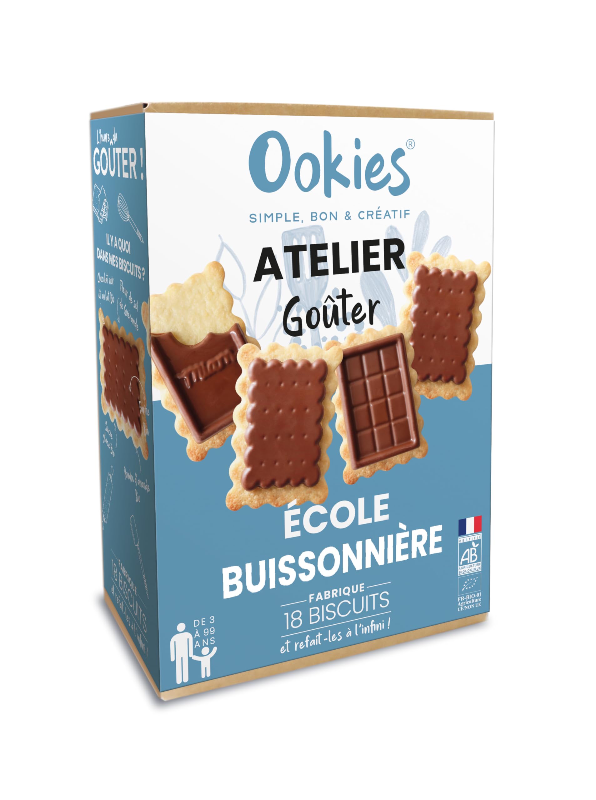 Ookies - Box Pâtisserie Biscuits L’Ecole Buissonnière - Kit Pâtisserie Enfant pour Créer ses Goûters Maison Écolier - Gâteaux, Pâtisseries - Préparation Bio - Fabriqué en France - OO82102