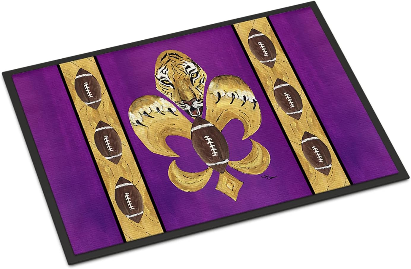 Caroline's Treasures 8205-MAT Tiger Football Fleur de lis Doormat 18x27 Front Door Mat Indoor Outdoor Rugs for Entryway, Non Slip Washable Low Pile, 18H X 27W