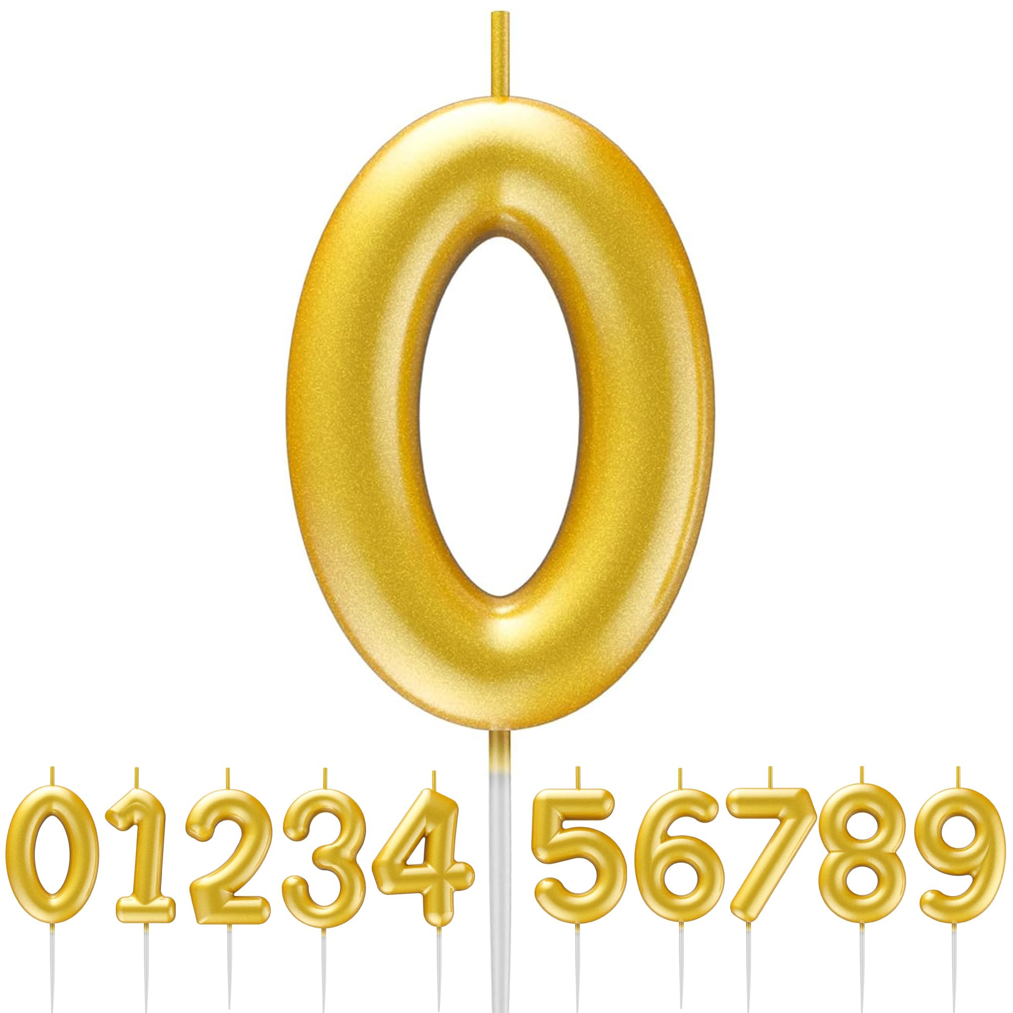 Gold Number Candle Happy Birthday 3D Number Candles for Birthday Cake Party Decoration Wedding Anniversary Celebration Supplies (Gold 0)