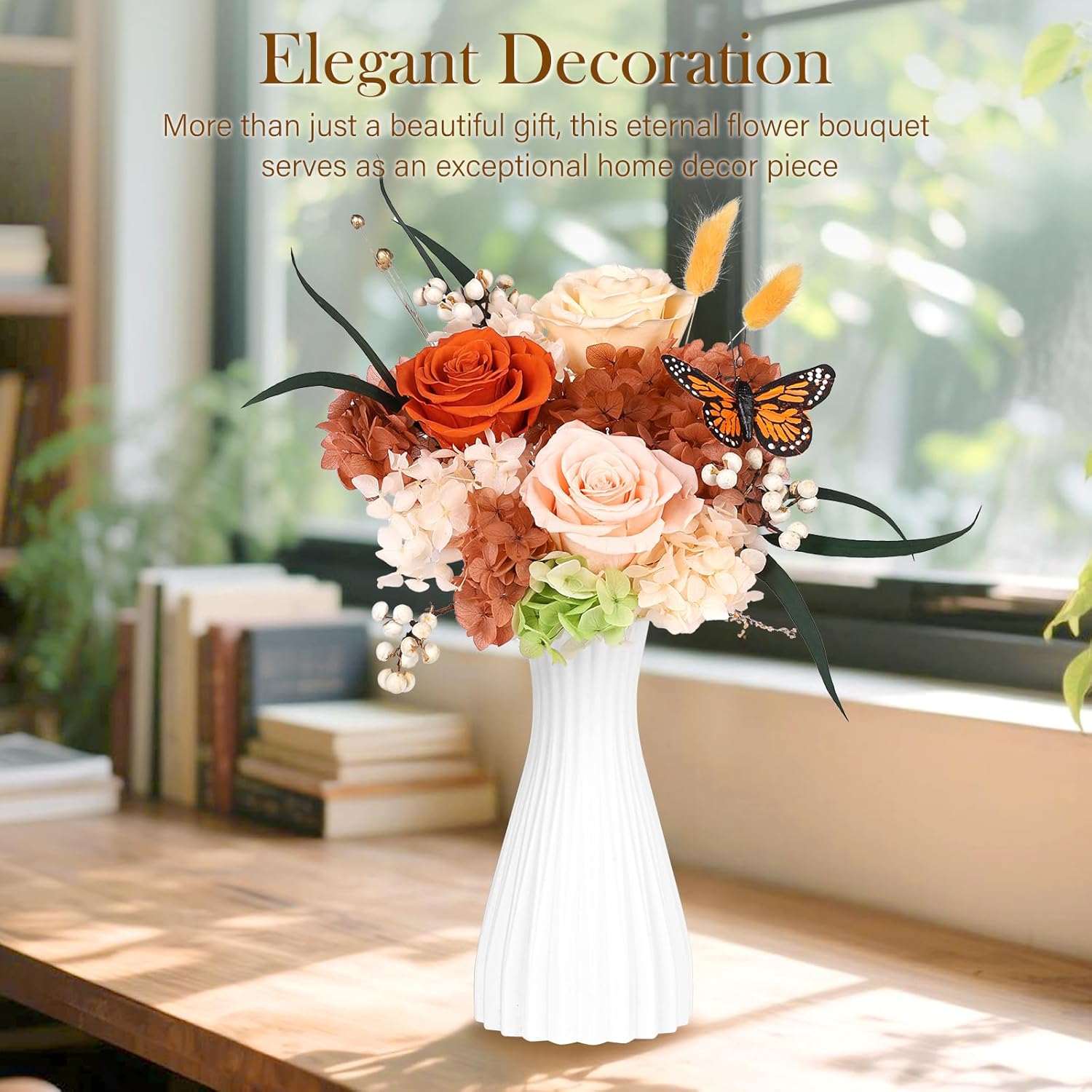 Preserved Flowers Bouquet with Butterfly - 3 Roses & Flowers for Delivery, Long-Lasting Real Roses Forever, Anniversary Birthday Valentine Gifts for Women Mom Grandma Her Wife Girlfriend - Image 4