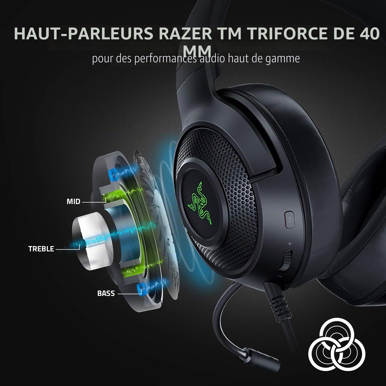 Razer Kraken V3 X Casque de Gaming : Son Surround 7.1 - Pilotes Triforce 40 mm - Micro cardioïde Pliable HyperClear - Éclairage Chroma RVB - pour PC - Noir Classique