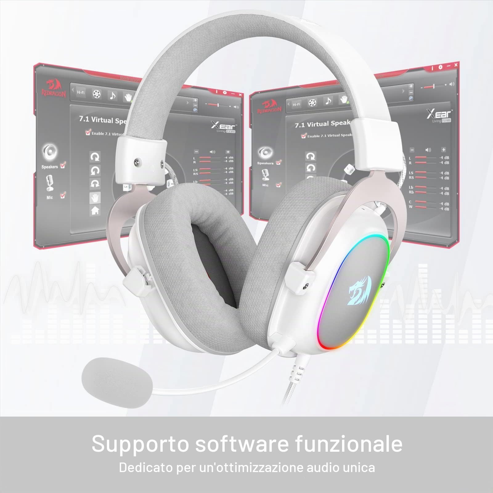 Redragon Zeus-X H510 Cuffie Gaming Cablate RGB 7.1 Surround | Driver audio da 53 mm, cuscinetti memory foam, tessuto resistente, cuffie multipiattaforma