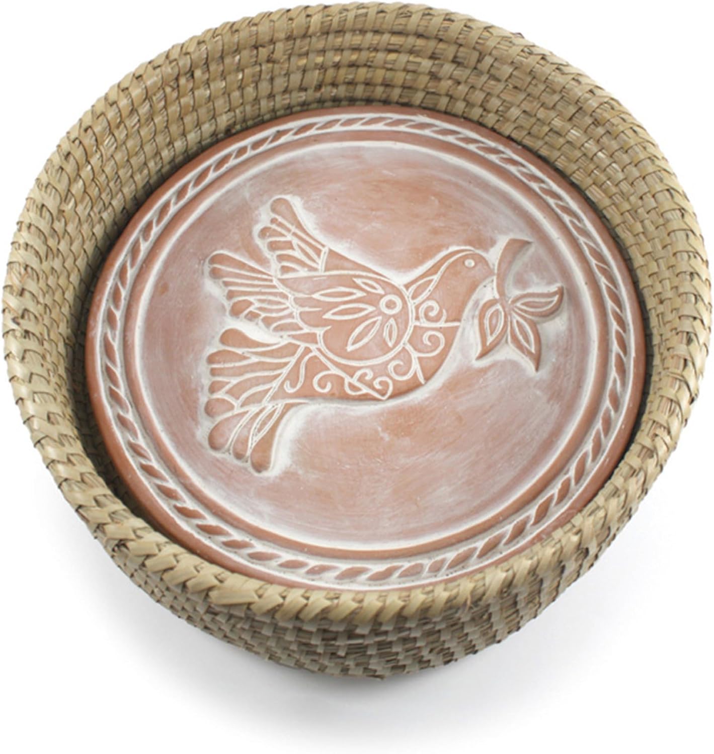 Bread Basket with Terracotta Warmer, Bread Basket for Serving, Sized 11.5" w x 11.5" l x 3.5" h, Nature Inspired Peace Dove Design