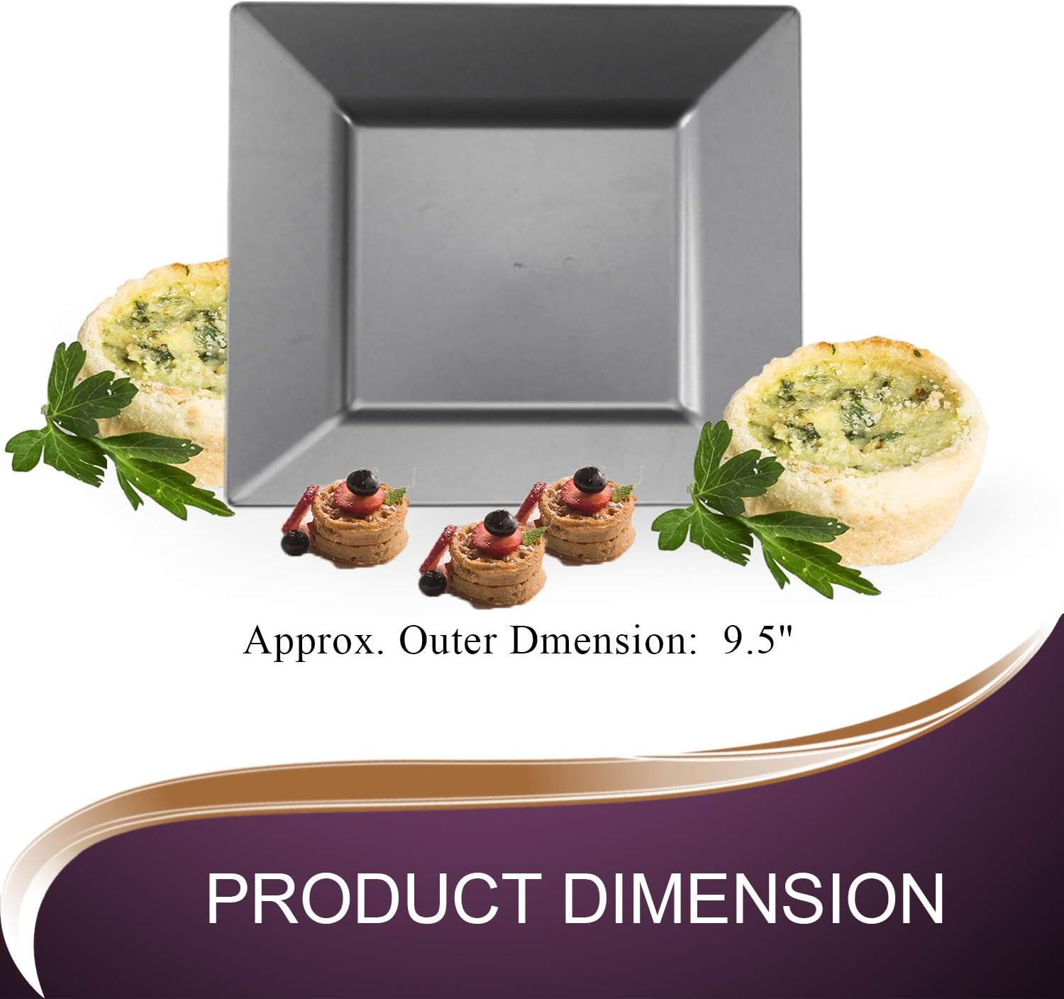 Elegant Disposable Plastic Dinner Plates - 120 Plates - Heavy Duty Fancy Square Silver Dinner Plates - 9.5" Plastic Party Plates For All Occasions