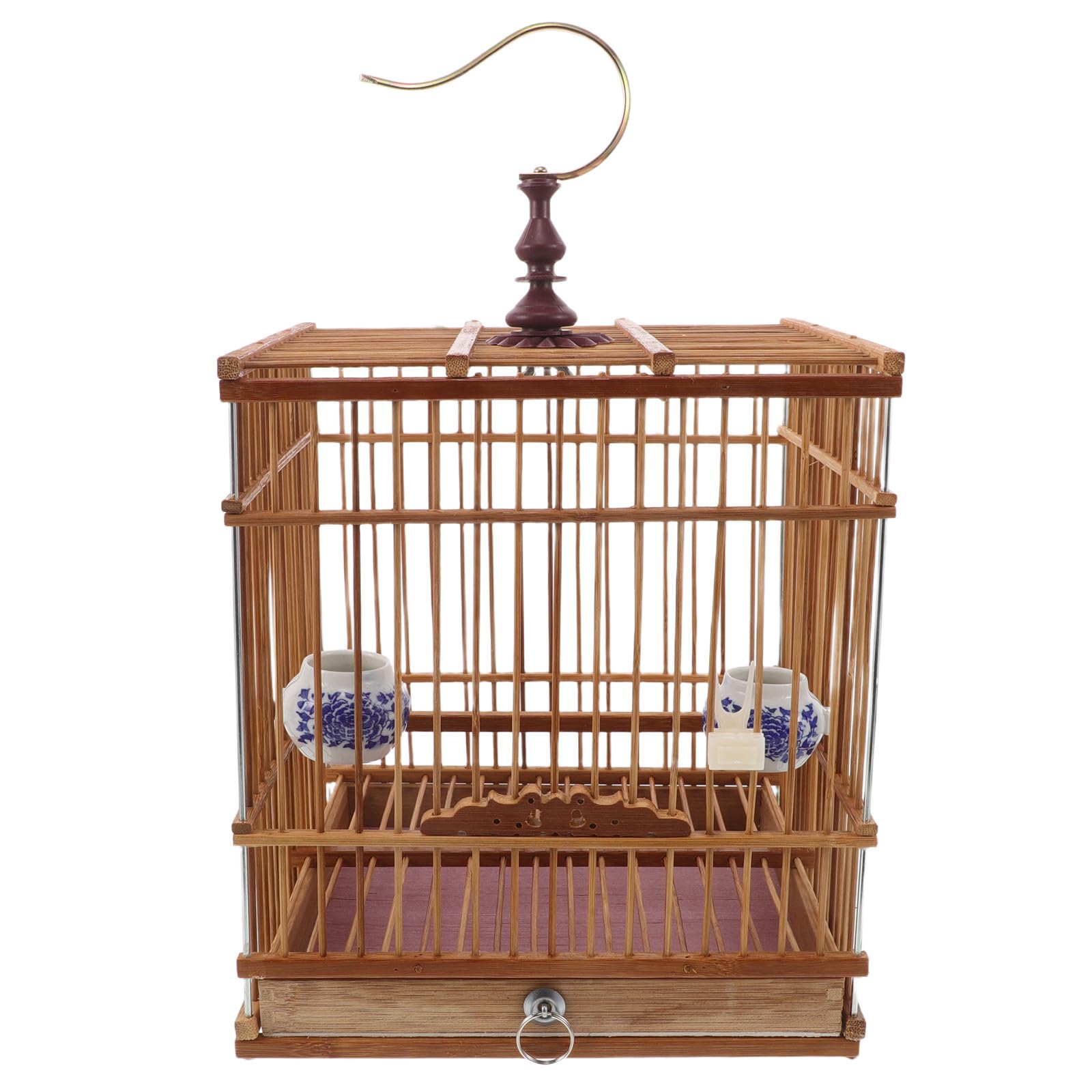 Cage en bambou pour oiseaux petits modèles avec structure stable en bois