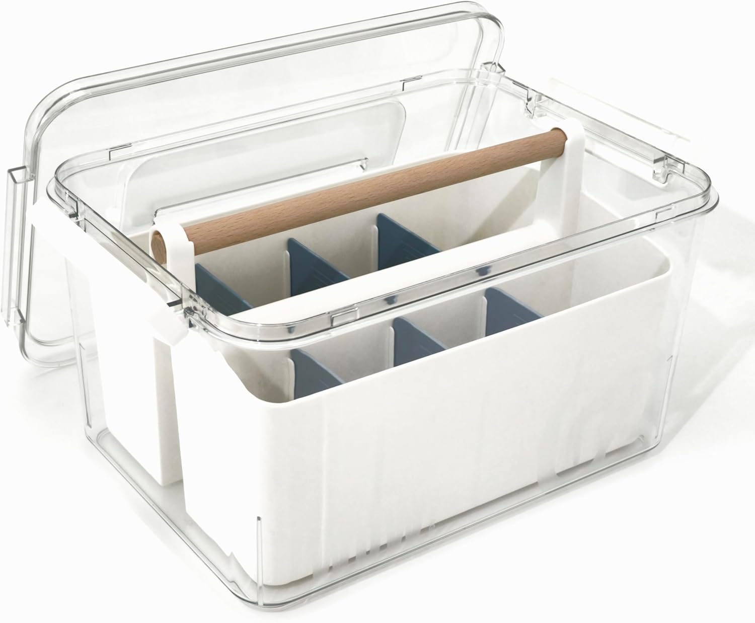 Art Craft Caddy with Lid - Art Supply Storage Organizer, Teacher Tool Box, Clear Craft Box for Kids(11'', Blue, 2in1 Set)