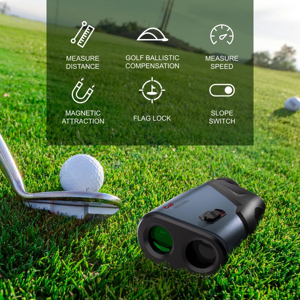 Telémetro de golf con vibración de bloqueo de asta de bandera de pendiente y pin, buscador de rango de 1200 yardas, interruptor de pendiente externo, legal para torneos de golf, batería