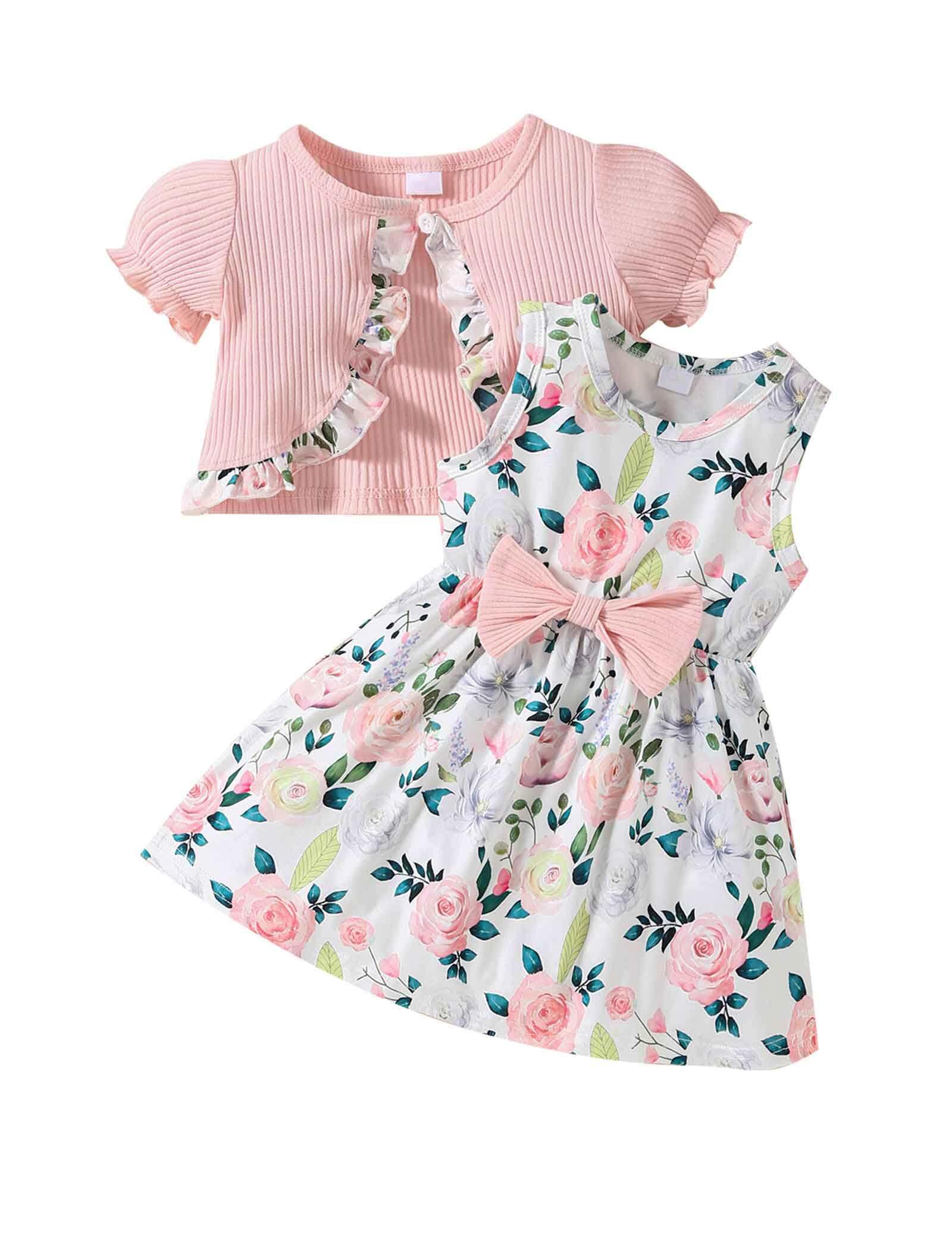 puseky Conjunto de vestido y chaqueta para bebé Niña Conjunto de vestido y chaqueta sin mangas con estampado floral para bebé Niña