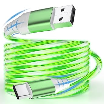 USB C Flowing LED Charging Cable, Light Up Charger Cord for iPhone 17/16/15, Samsung, iPad, Android, and More, Night Visible Cable with Flowing Light, Charge & Sync Green, 6.6FT